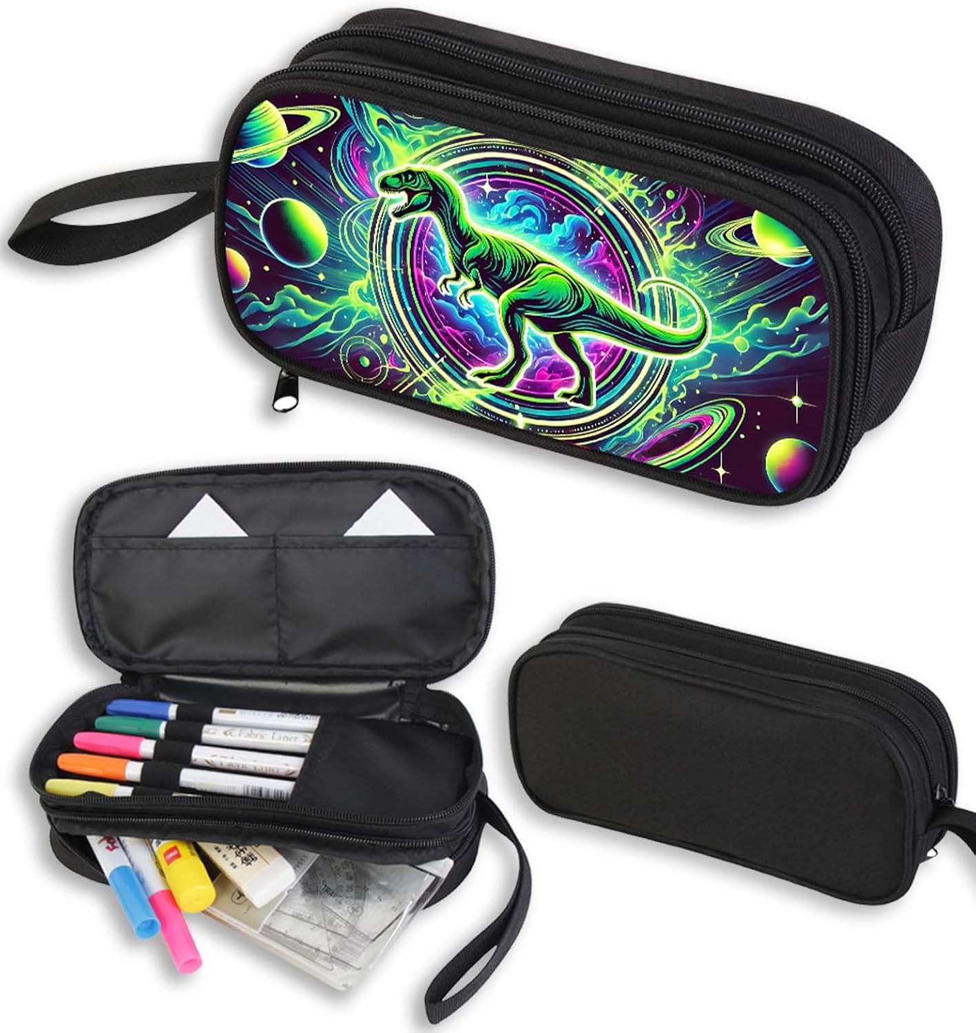 Dinosaur Pencil Case for Boys and Girls, Dino Pencil Pouch for Kids, Big Capacity Pen Case Gifts for Child at Elementary School, Double Zipper Pen Bag Organizer with 2 Compartments