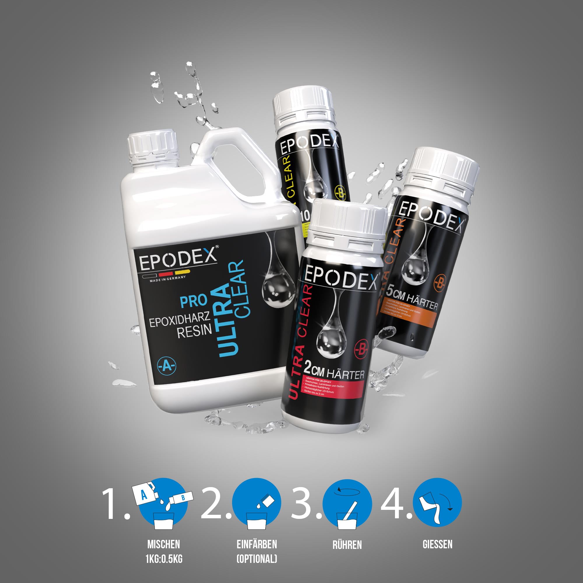 EPODEX Epoxidharz Set PRO Serie für Gießhöhen bis 2cm - 1,5kg