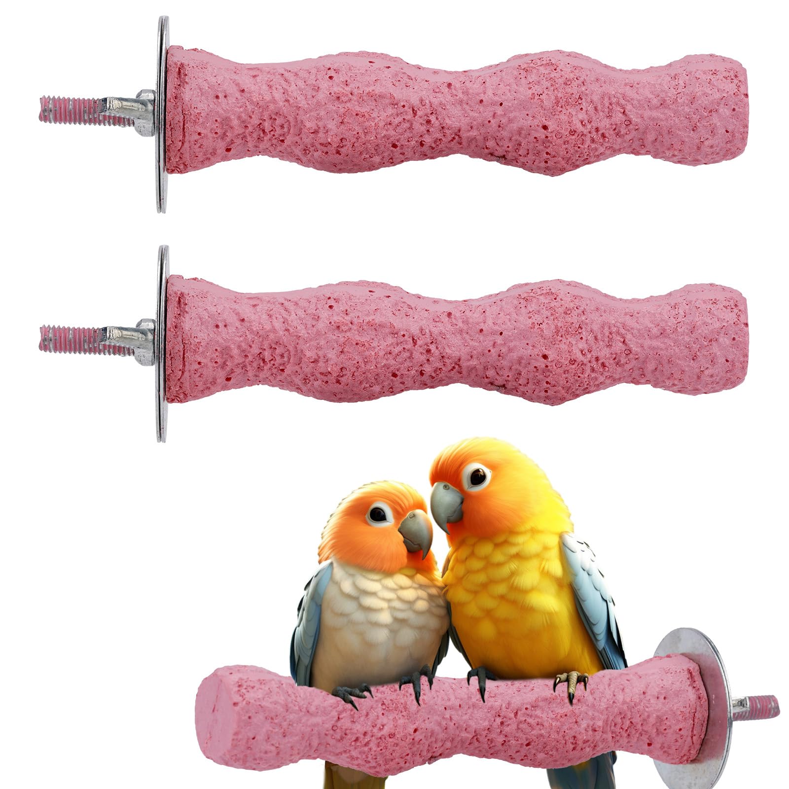 2pcs Bird Beak Grinding Stone, Non-Slip Parrot Grinder Perch Bird Cage Accessories Chewing Toy for Budgies Parakeets Cockatiels Conures Beak Trimmer & Claw Trimming (Pink)