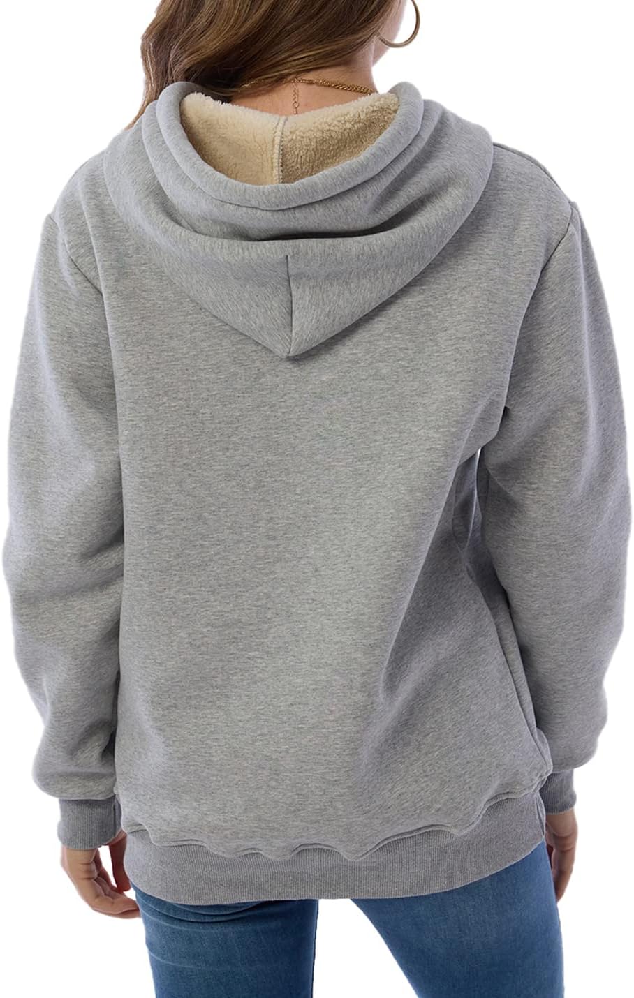 Gnveub Women's Casual Winter Warm Fleece Sherpa Lined Hooded Sweatshirt Thick Pullover Plus with Pockets - Image 5