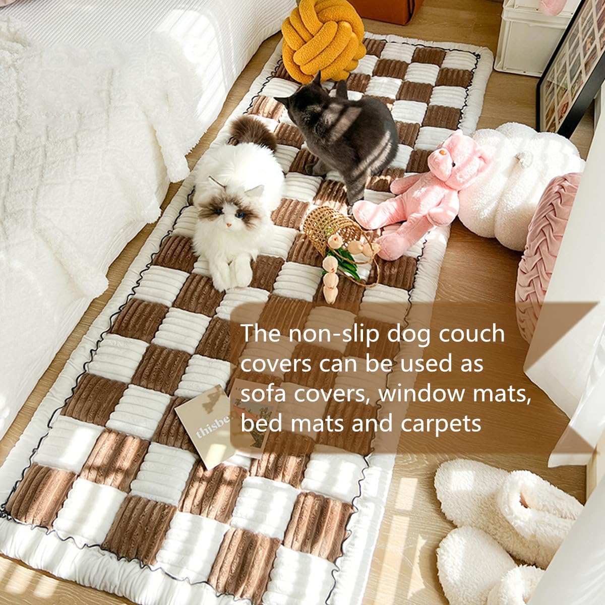 VISTABLUE Shapeazy Fuzzy Couch Covers for Pets, Couch Protector for Dogs Garden Chic Cotton Protective Couch Cover, Pet Mat Bed Couch Cover (19.7 x 19.7in, Dark Coffee)…