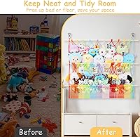 Vista 7 de 2 Tier Stuffed Animal Storage Shelf Net, 35x30'' Large Plushie Net w/ 2.4/1'' Dense Mesh for Mini Medium Stuffy Teddy, Rainbow Boho Macrame Toy