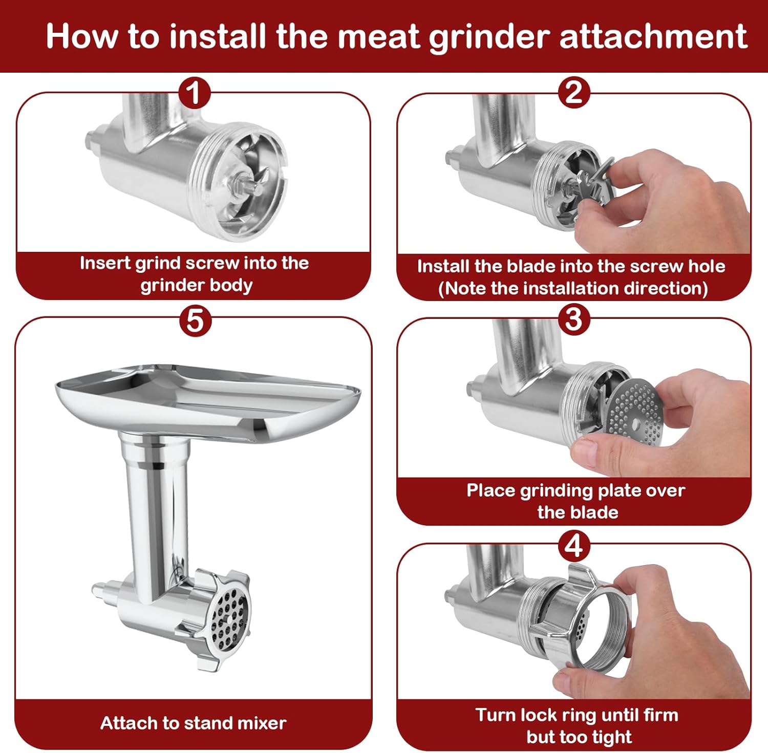 Meat Grinder & Slicer Shredder Attachments for KitchenAid Stand Mixer, Meat Grinder with 2 Size Sausage Stuffer Tubesand and 4 Types Slicer Shredder Combination Set for Mincing Meat/Chopping Food
