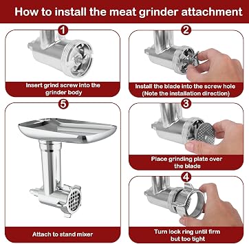 Meat Grinder & Slicer Shredder Attachments for KitchenAid Stand Mixer, Meat Grinder with 2 Size Sausage Stuffer Tubesand and 4 Types Slicer Shredder Combination Set for Mincing Meat/Chopping Food
