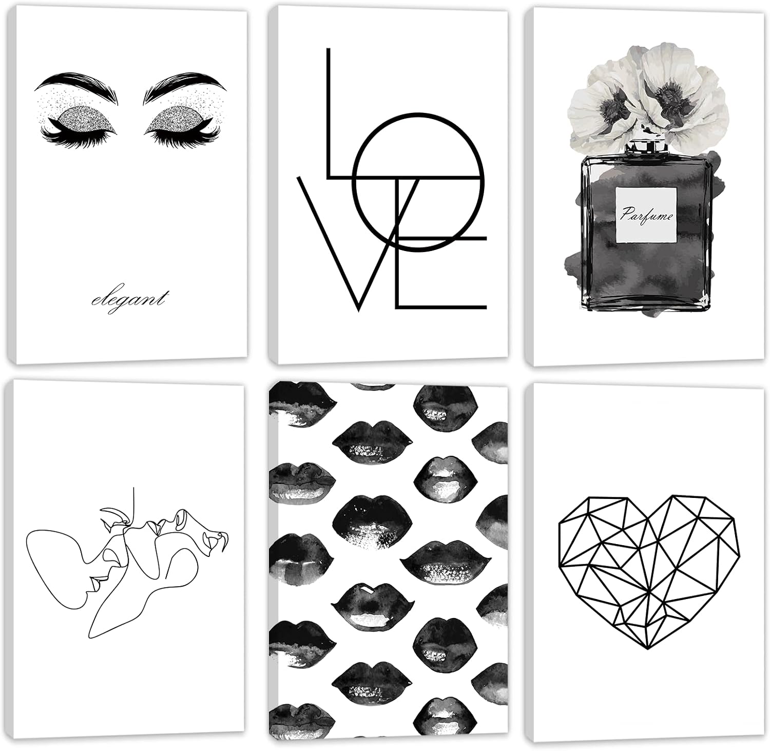 HoozGee Framed Fashion Wall Art Prints Built-in Wooden Frame Black and White Posters Modern Prints Decor Pictures for Home Bedroom Room Bathroom Decor (8"x12" FRAMED)