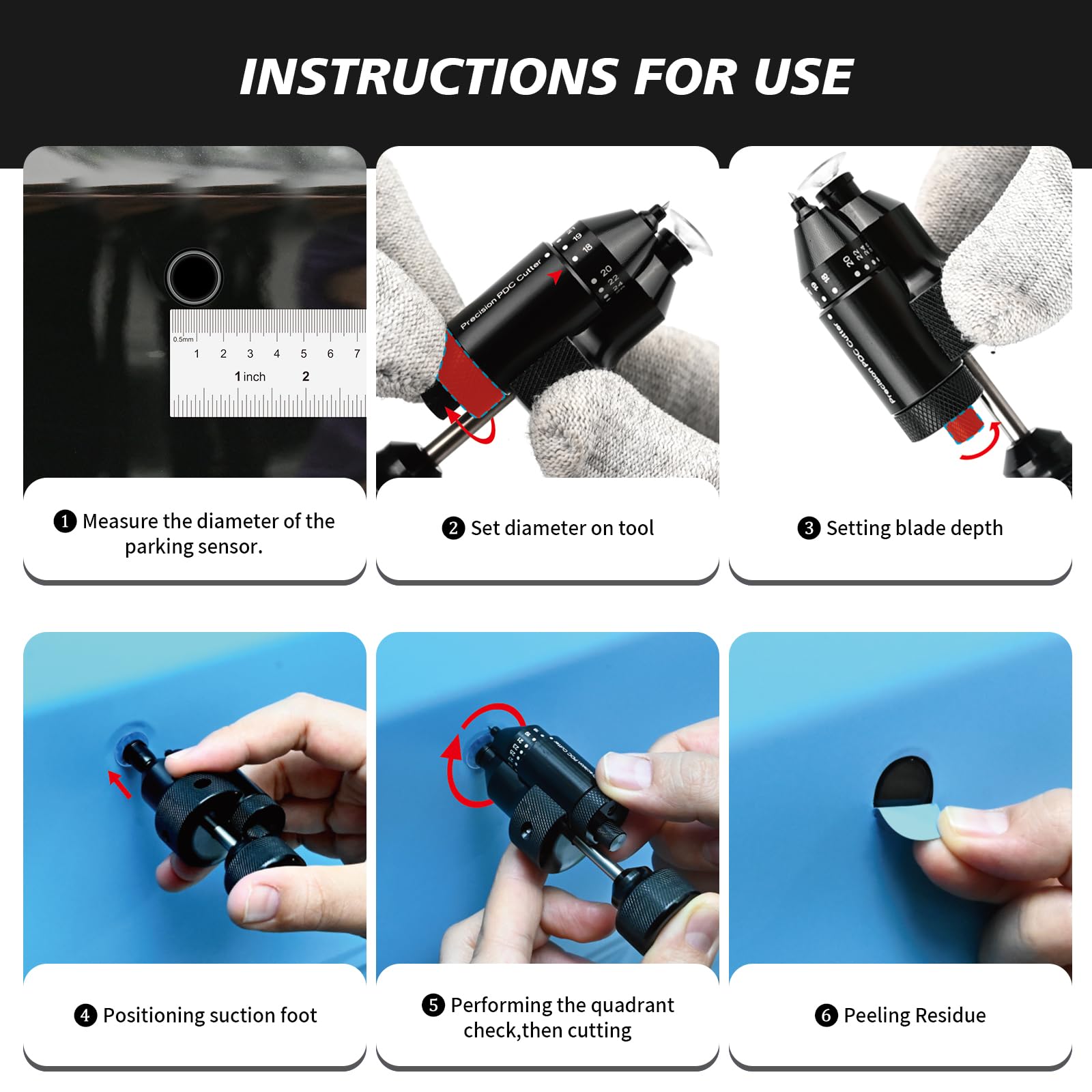 FOSHIO Sensor Cutter Kit 18mm-32mm, PPF Precision PDC Sensor Cutter, Folierungs Werkzeug, Präziser Auto Radar Loch Cutter Hilfe für Fahrzeu Parksensoren
