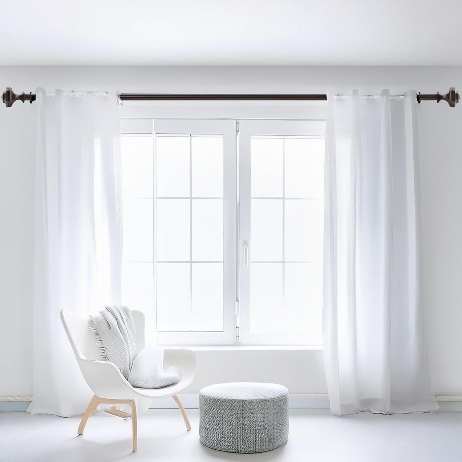 DECO WINDOW Curtain Rods for Windows 44 – 120 Inch, 3/4 Inch Heavy Duty Extendable Metal Drapery Rod, Adjustable Curtain Rod with Decorative Hexagon Finials for Living Room Bedroom, Brown Oil Rubbed