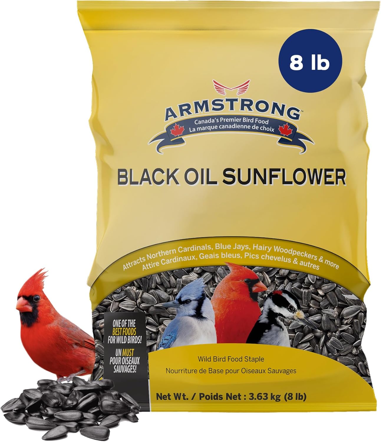 Armstrong Bird Food Black Oil Sunflower Bird Seed, 8 Pounds - for Northern Cardinals, Blue Jays and Hairy Woodpeckers - Ideal for Outside Feeders