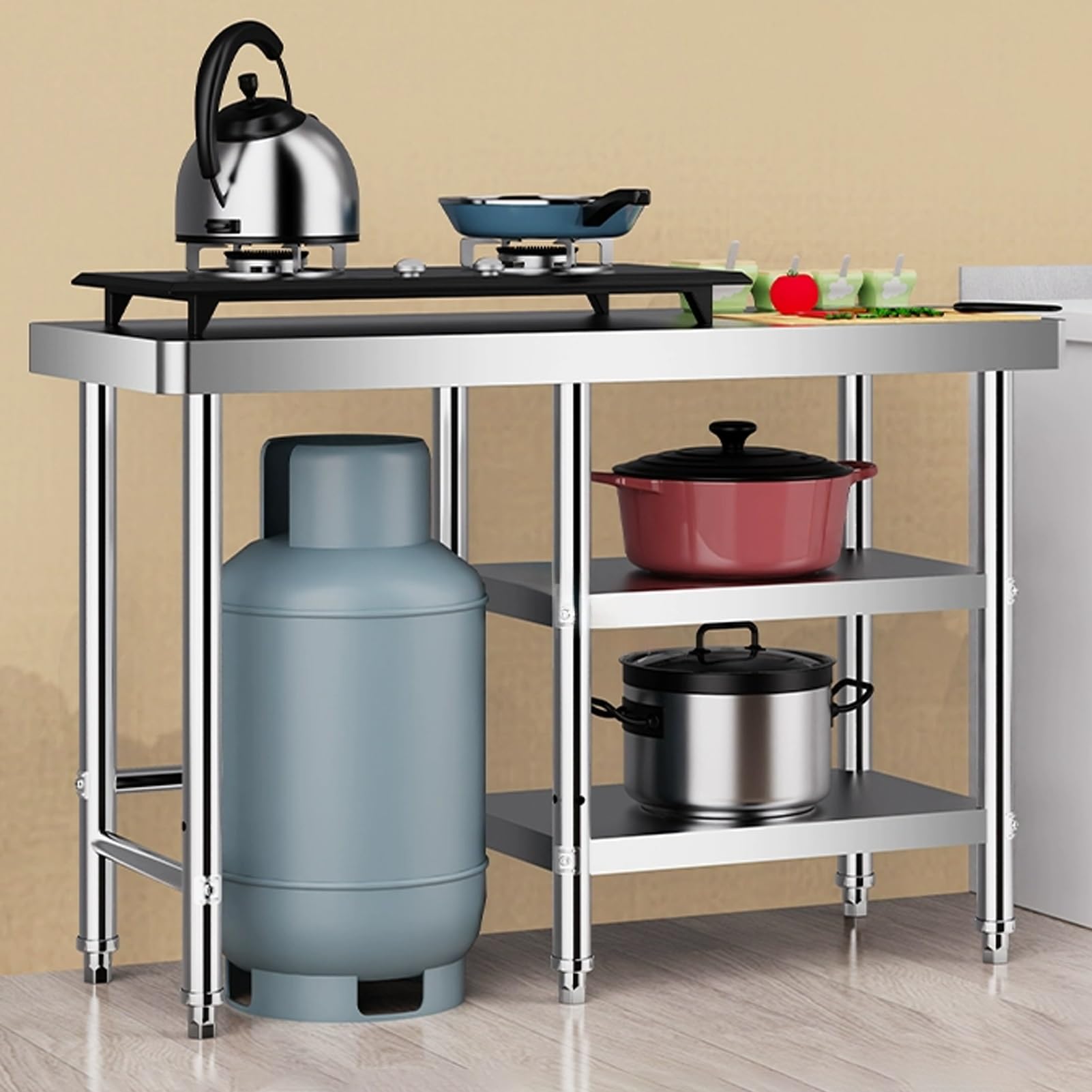 Edelstahl Arbeitstisch Küche, Küchenarbeitsplatte Aus Edelstahl, Werkbank Aus Edelstahl, Mahlzeit Edelstahltisch mit Verstellbaren Füßen, Arbeitsstation for Küchenrestaurants(100x60x80cm)