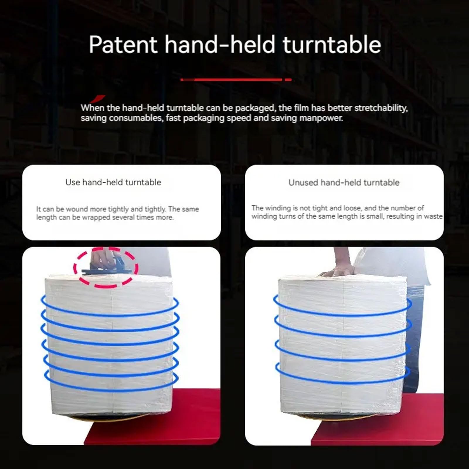 Distributeur De Film Étirable Électrique, Machine D'emballage De Film Étirable De Qualité Industrielle 30 Tr/min Avec Interrupteur À Pédale Et Plateau Tournant À Poignée, Pour Entrepôt, Logistique