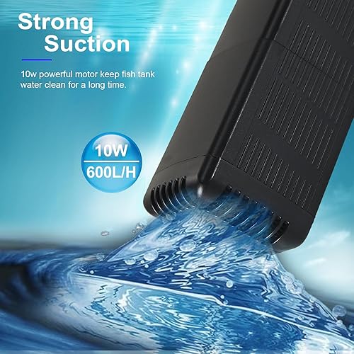 Miniatura 3 de Filtro interno para tanque de peces con filtración de esponja bioquímica de 3 etapas, bomba de filtro sumergible de flujo de agua ajustable de 10 W