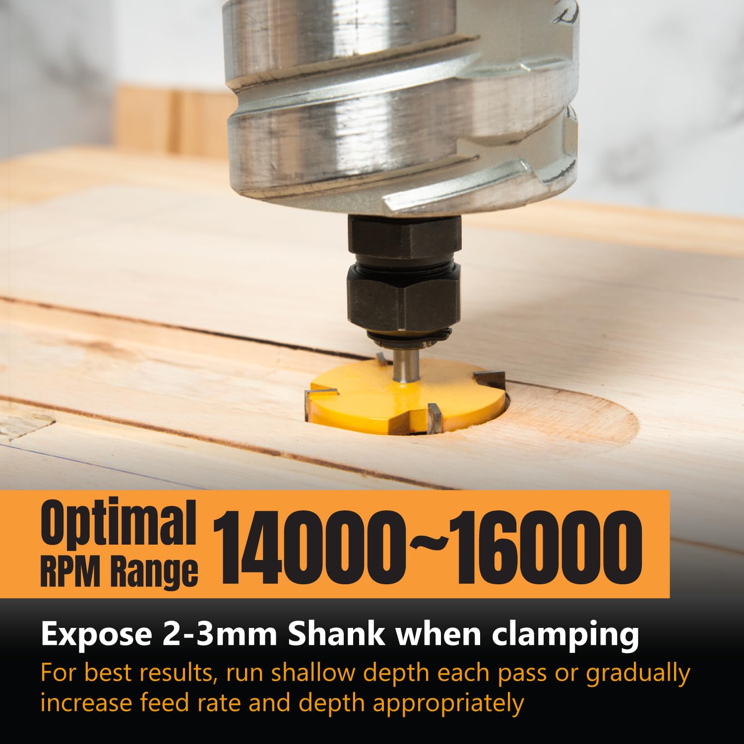 POWERTEC Punta per fresa per appiattimento lastre, CNC e superficie gambo 1/4, diametro 5,1 cm, profondità di taglio 1,27 cm, punta per pialla per fresa del router, perfetta per superfici Spoilboard