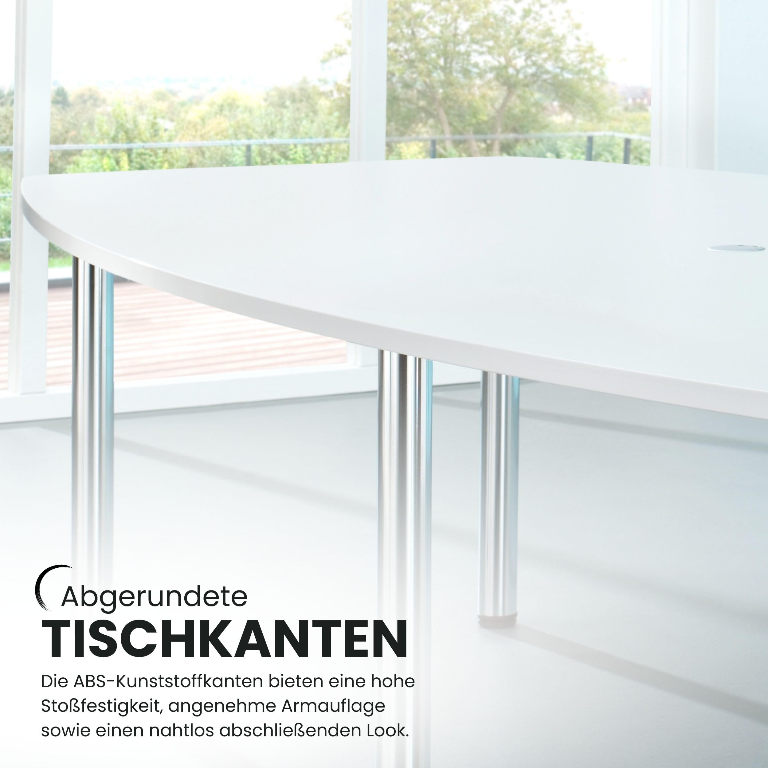 bümö Konferenztisch oval 400x130 cm großer Besprechungstisch in Eiche, Besprechungstisch mit Gestell in Silber, Meetingtisch für 14 Personen, XXL-Tisch für Besprechungsraum & Meeting