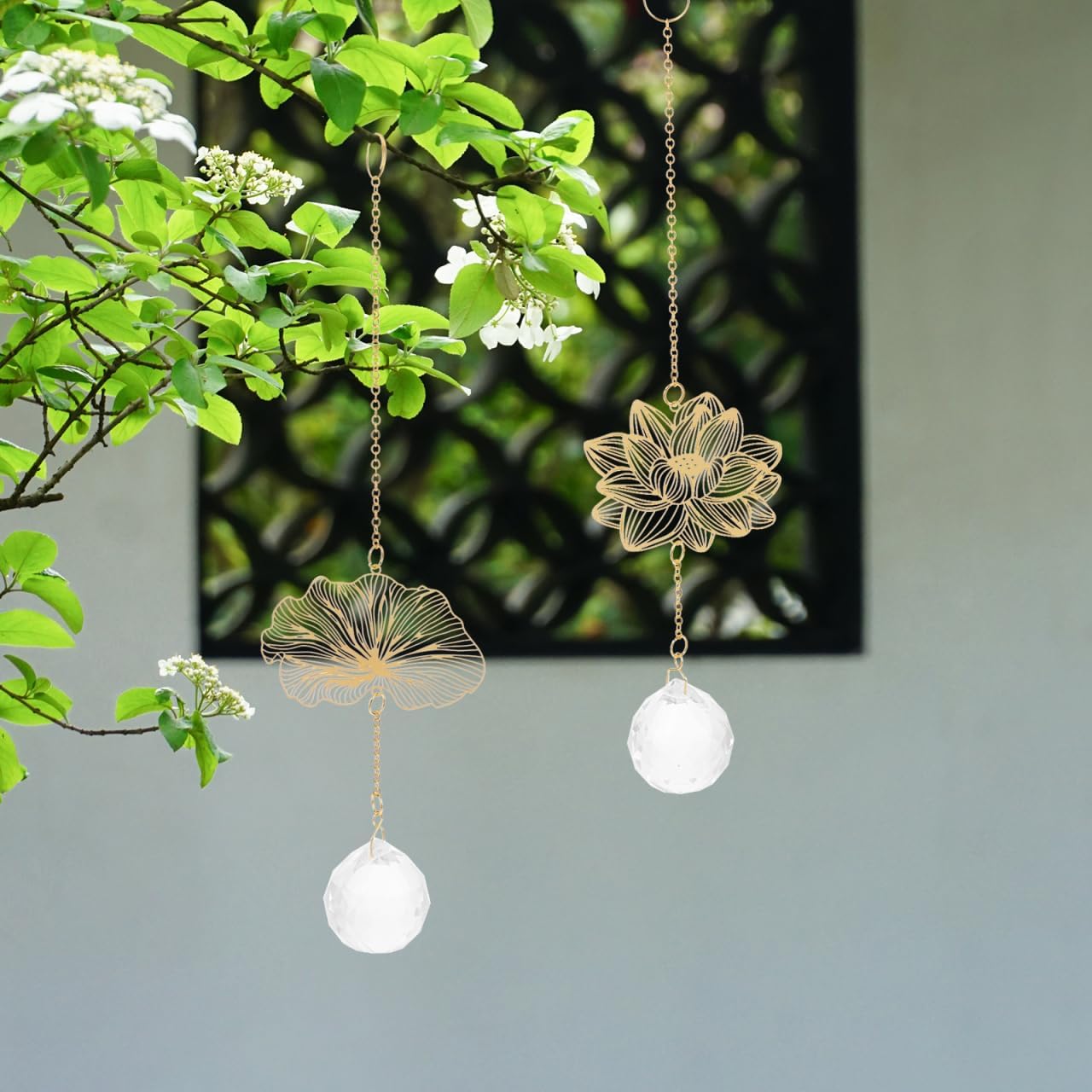 Homoyoyo Lotus Ceiling Fan Pull Chains, 3pcs Decorative Fan Pull Chain Pendant Extensions Crystal Ball Fan Pull Chain Extender with Crystal Pendants - Image 3