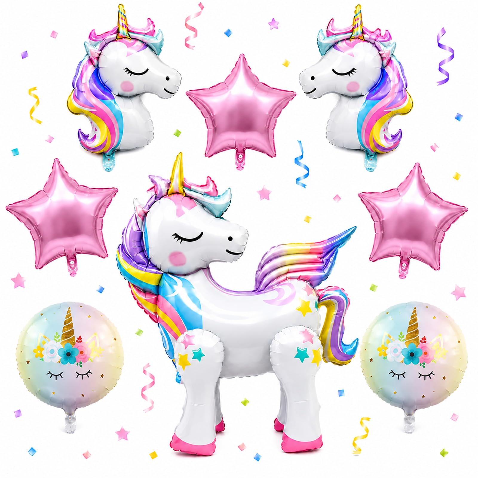 Buuraqq 8Pcs Unicorn Foil Balloons, Star Balloons for Party Decor
