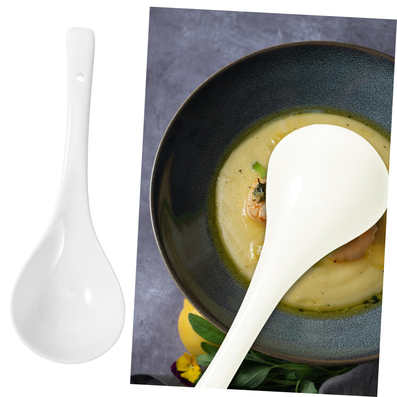 Toyvian Cuillères à Soupe Manche Long et Épais Lot de 2 en Céramique Blanche Résistantes aux Rayures, pour Restaurants et Hôtels