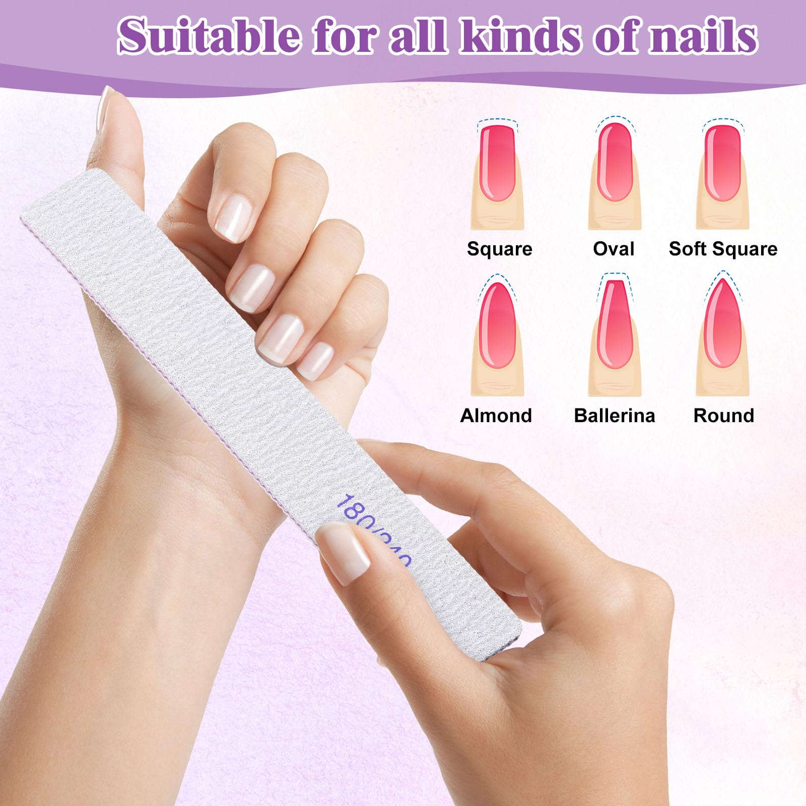 Xinnun Lot de 150 limes à ongles double face - Grain 180/240 - Professionnelles - Réutilisables - Pour ongles en acrylique - Pour salon de maison