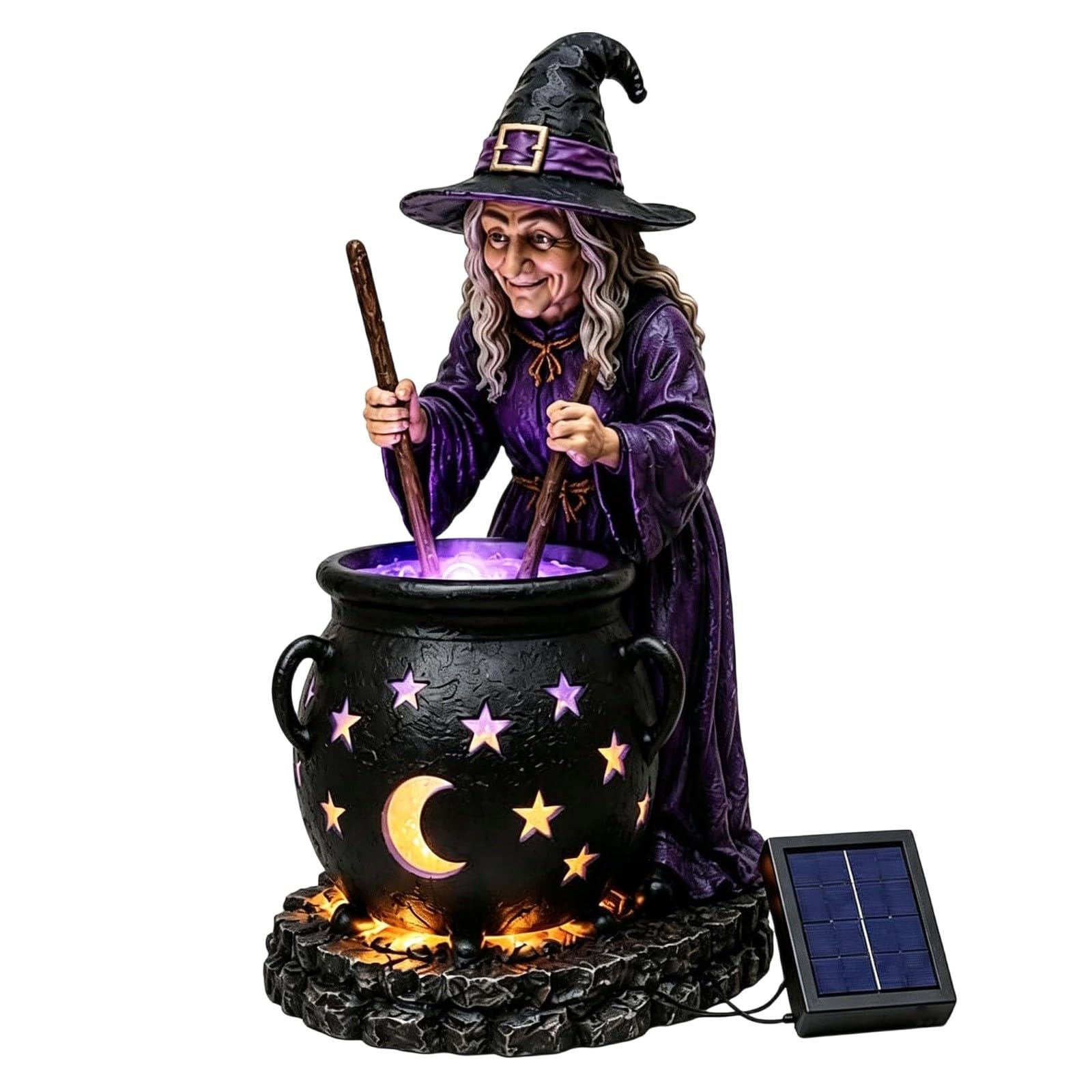 Solar Witch Glowing Cauldron Halloween Garden Light Stake Ground Plug Decro