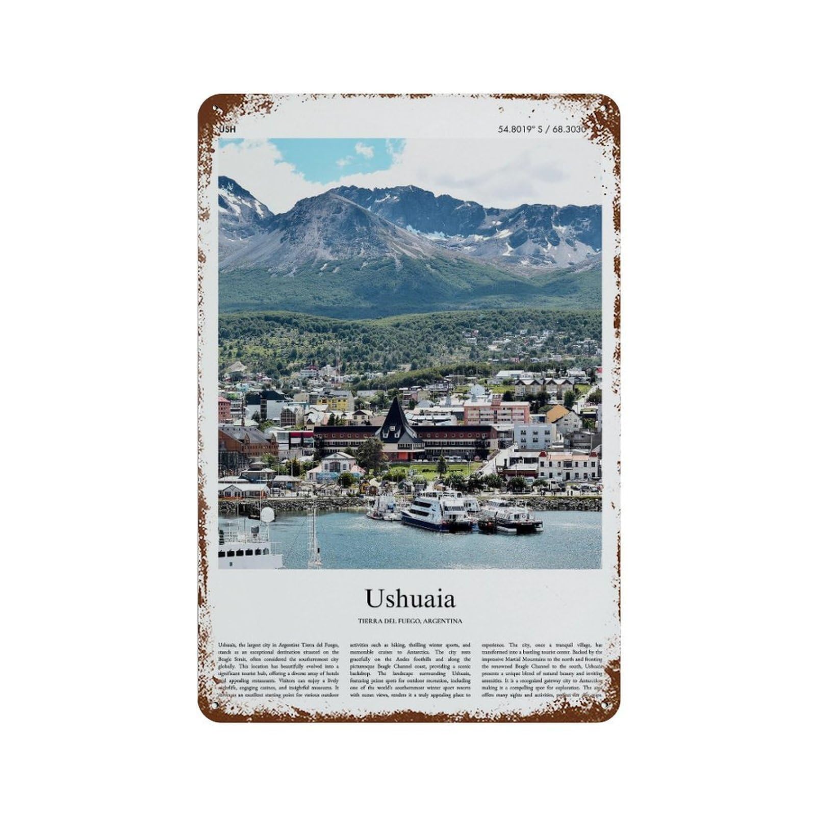 xiaoxiaoshen Ushuaia Tierra Del Fuego, Argentina City Scenery Wall Decor Art Metal Tin Poster Modern Home Decor Art Home Bar Shop Decorations Vintage Sign 30x20cm