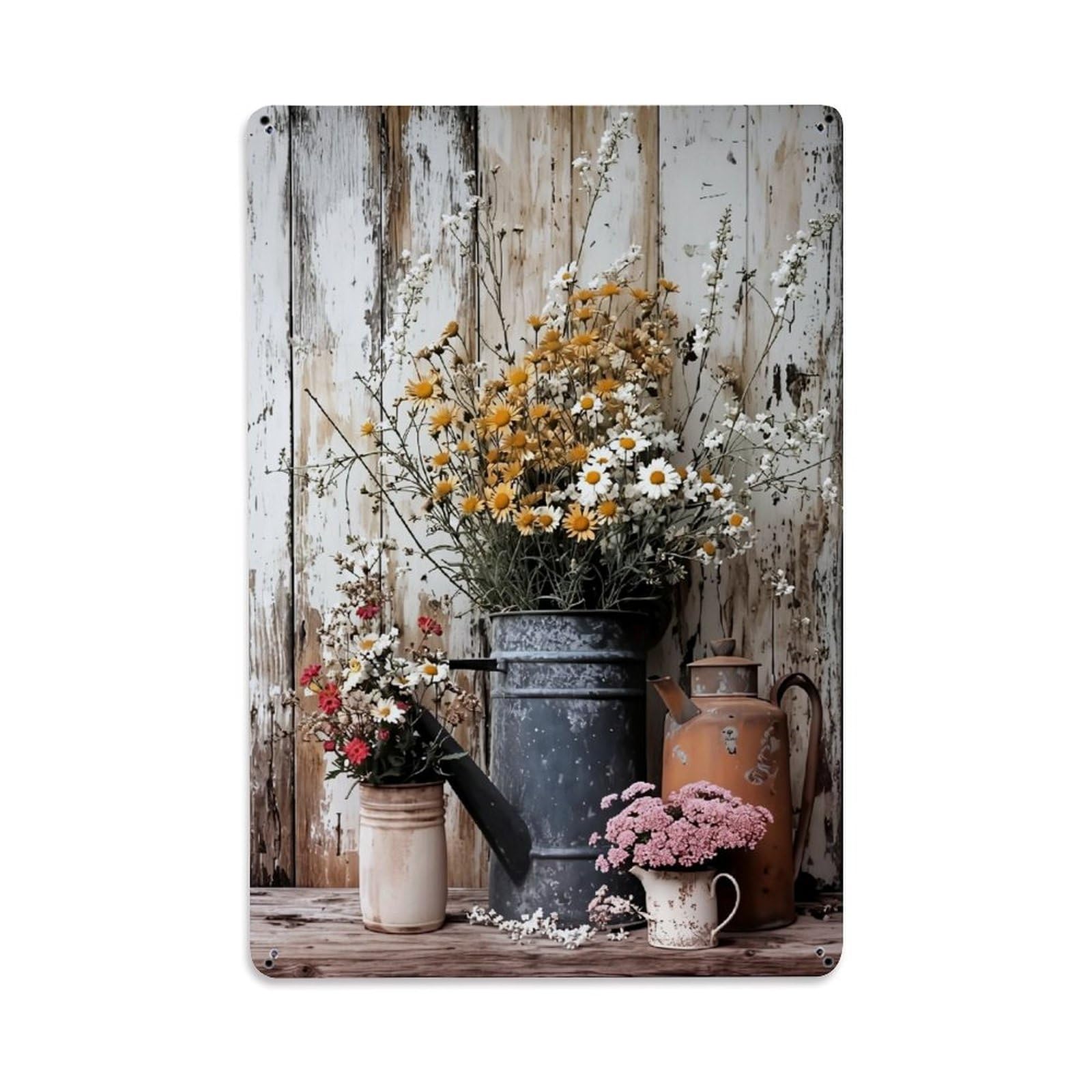 Jdfenggu Vintage Rustic Floral Arrangement With Vessels Retro Metal Tin Sign, Decor Art Poster For Bar, Home, Man Cave, Kitchen, Laundry Room Gift 8X12inch