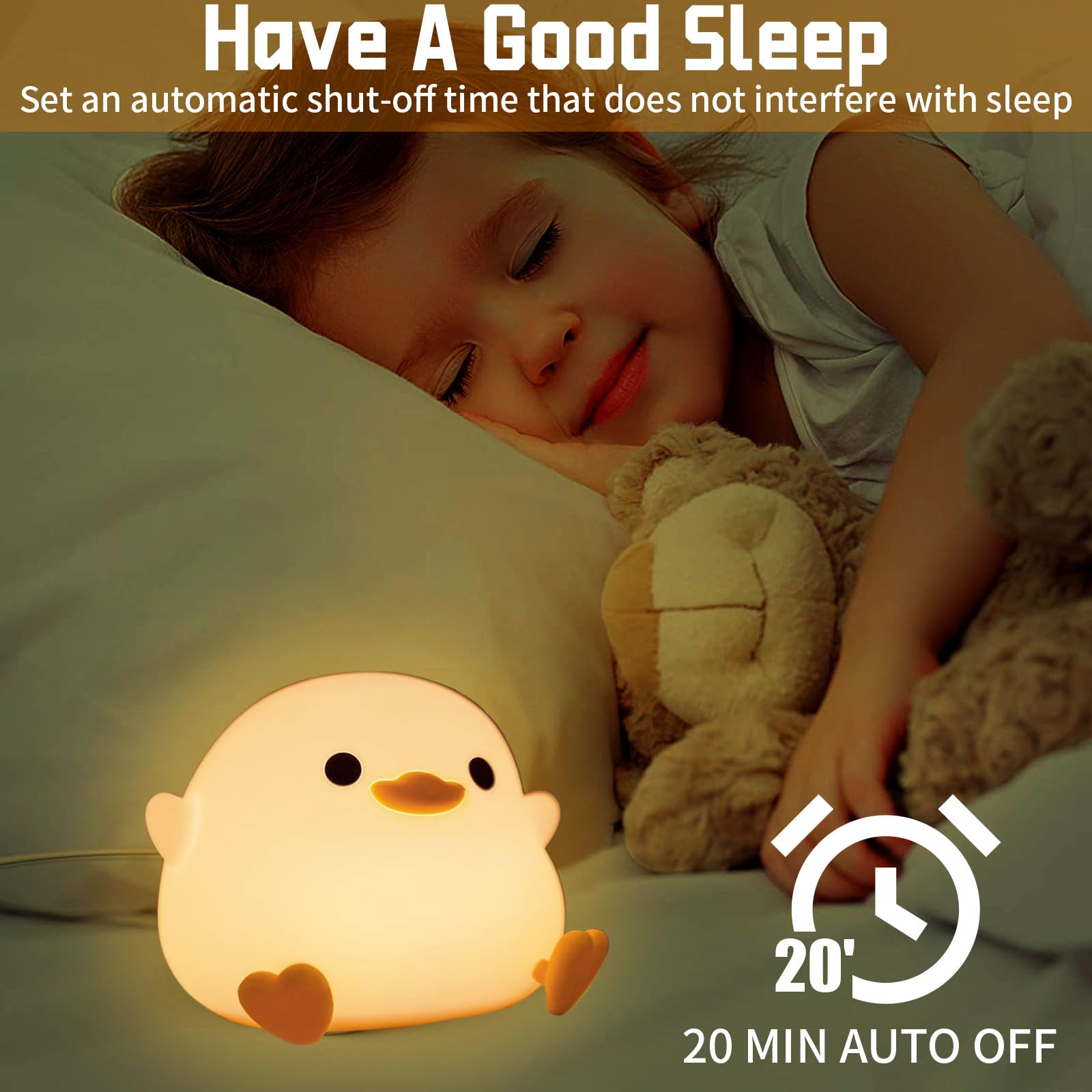 DoDo Duck Luce Notturna A Forma Di Anatra – Dimmerabile, USB Ricaricabile Con Timer – Regalo Per Bambini