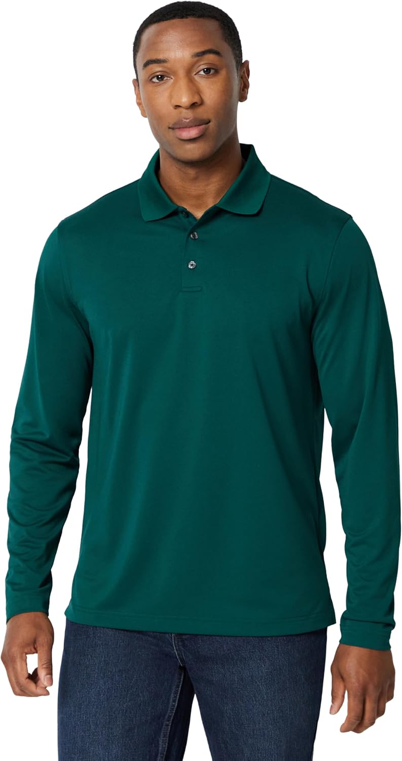 Amazon Essentials Men's Regular Fit Long Sleeve Quick Dry Golf Polo Shirt
