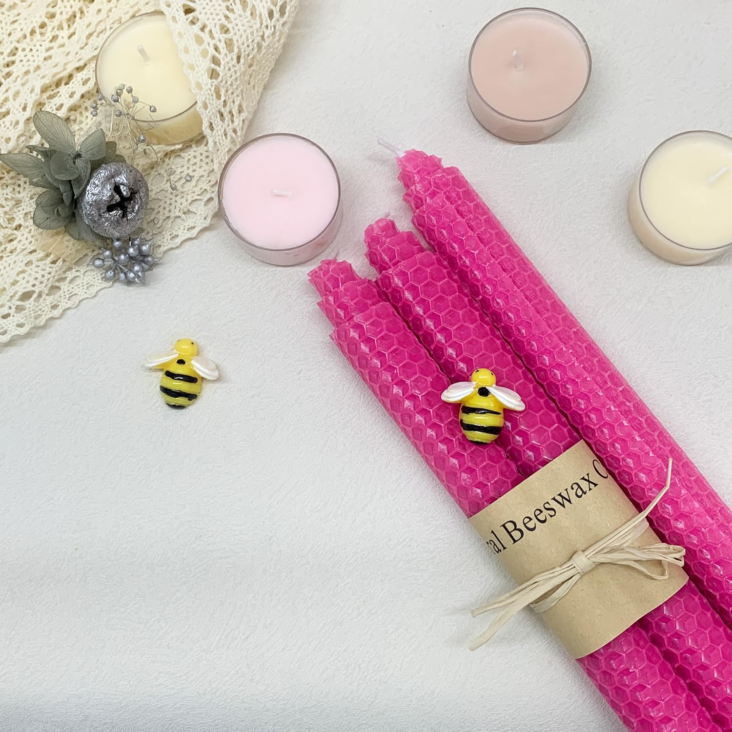 Purple & Pink Beeswax Taper Candles for Advent Day Tabel Setting Up, Unscented & Dripless Candles, 4 Hours Burn Time by Kissingfish