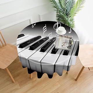 Polyester Round Tablecloth 60" Piano Music Symbol Straight Edge Table Cover for Home Dining Room Hotel Patio Meals Decor