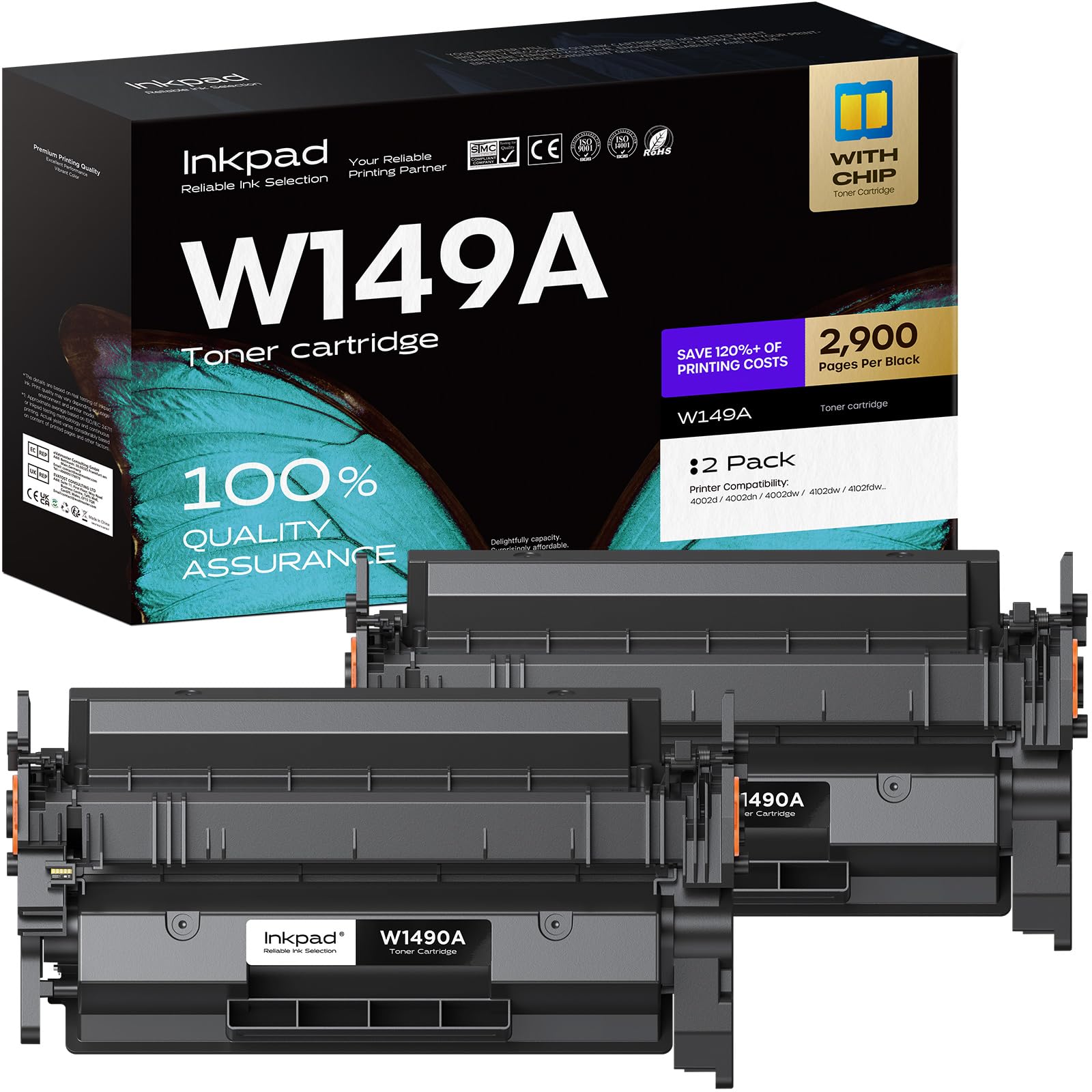 iNKPAD 149A W1490A Toner Cartridge (with Chip) Replacement for HP 149X 149A W1490A W1490X Toner Compatible for LaserJet Pro MFP 4102DW 4102FDN 4102FDW 4002DW 4002DN 4002D Printer (2 Black)-picture-16