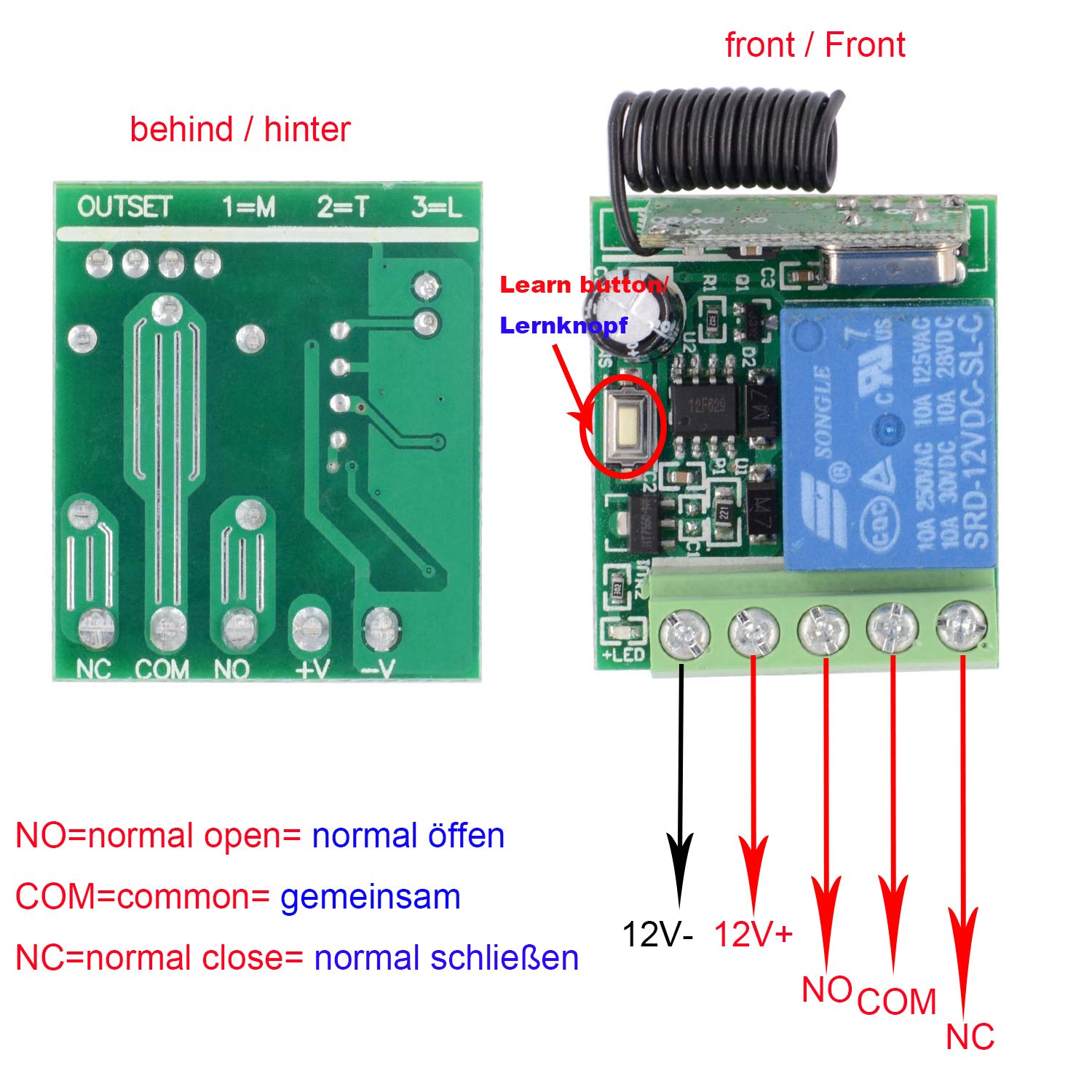 Interruptor inalámbrico de 1 canal de 12 V 24 V CC, sistema de interruptor de puerta, 1 receptor con 6 mandos a distancia, control de acceso con función de retardo 5S, 10S, 15S