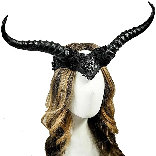 BEYOND MASQUERADE B Deer Ram Horns Gothic Headband Cosplay Goat Horns Wendigo Pagan Costume Antelope Animal Headdress Headpiece Halloween (Black)
