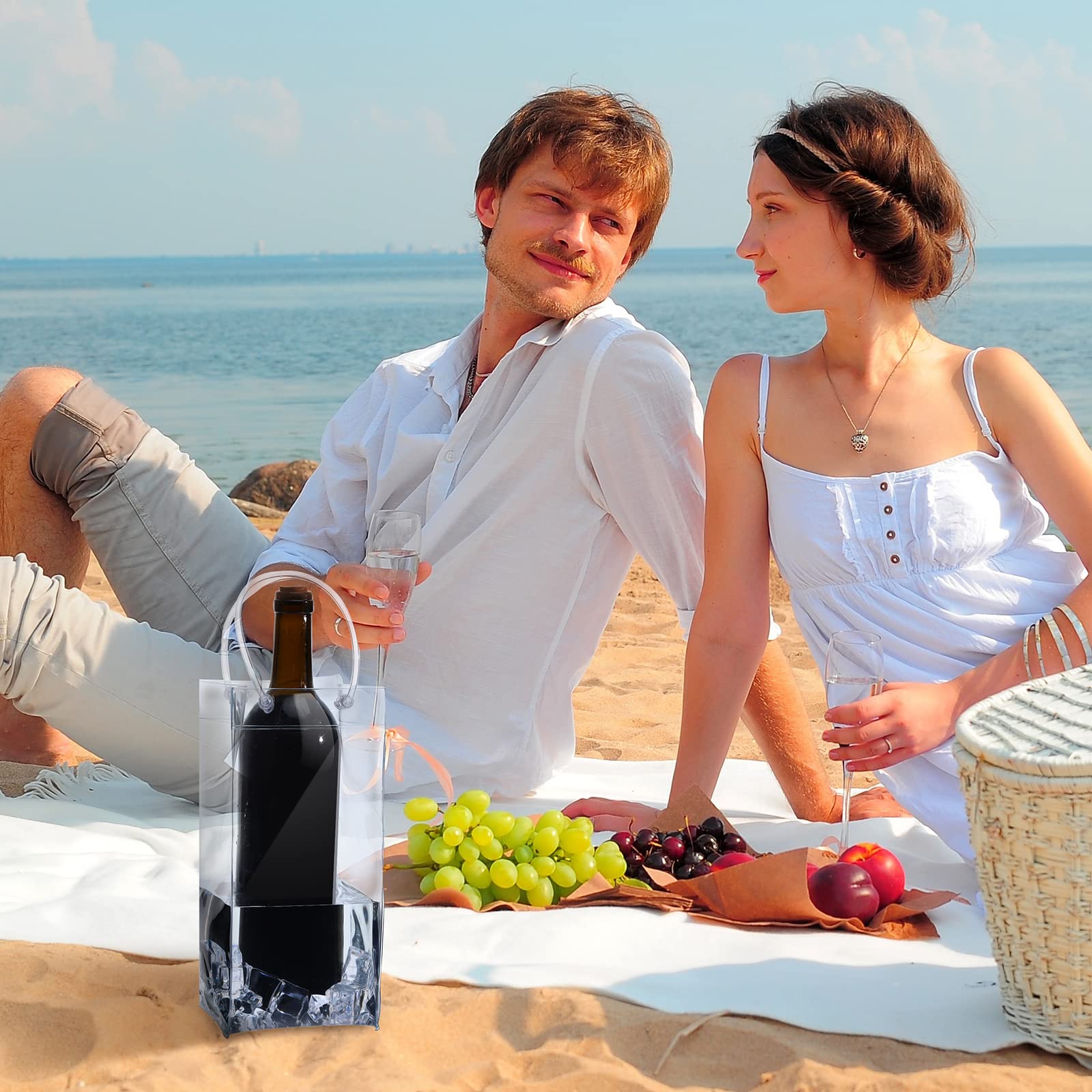 3 Sacs à Vin Glacé Transparents PVC - Étui Réfrigérant étanche Avec Poignées Pour Champagne, Bière, Boissons - 8