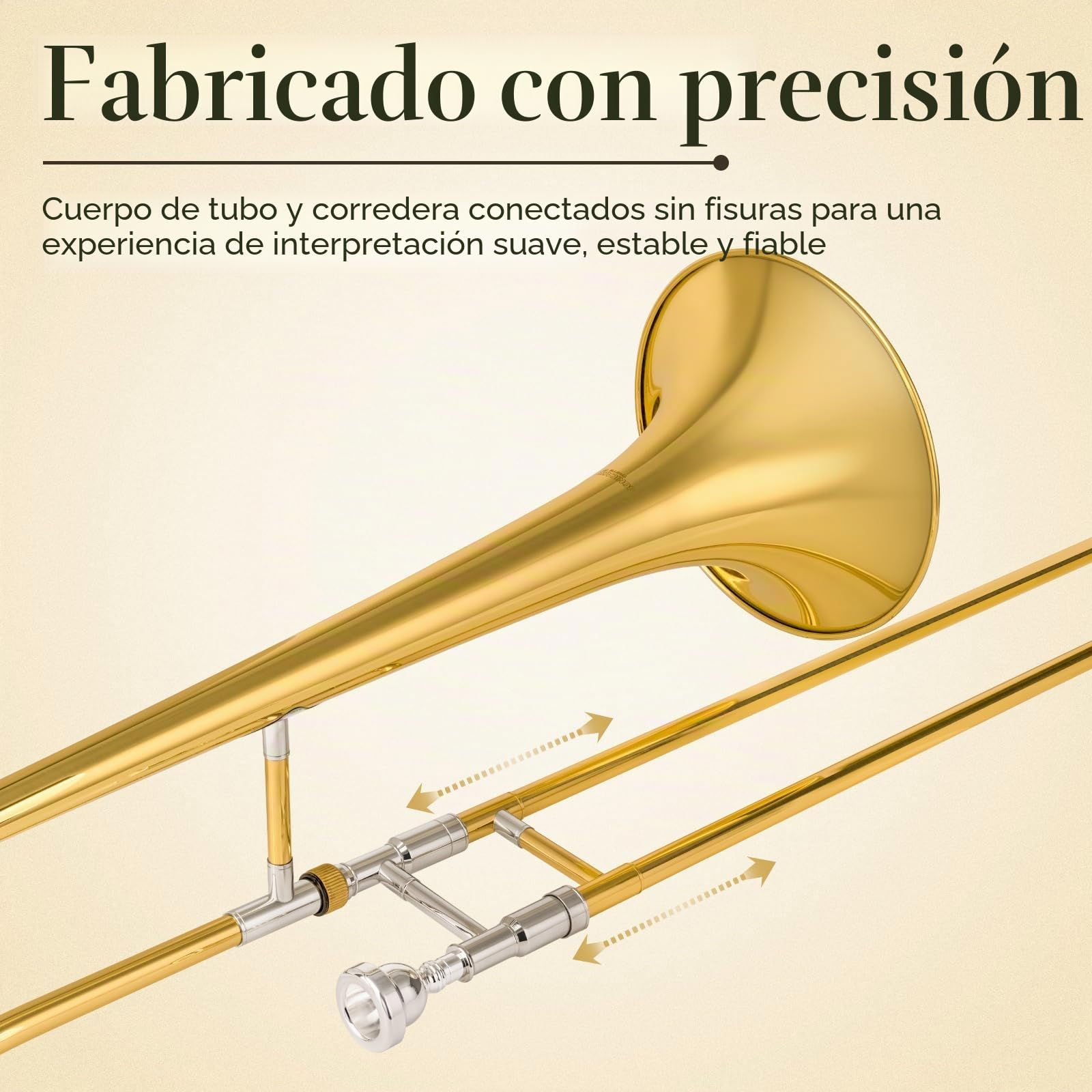 SONICAKE Trombón Alto Bb, Laca Dorada de Latón, Kit completo para principiantes con Boquilla 7C, Estuche rígido, Guantes y Accesorios QTB-01