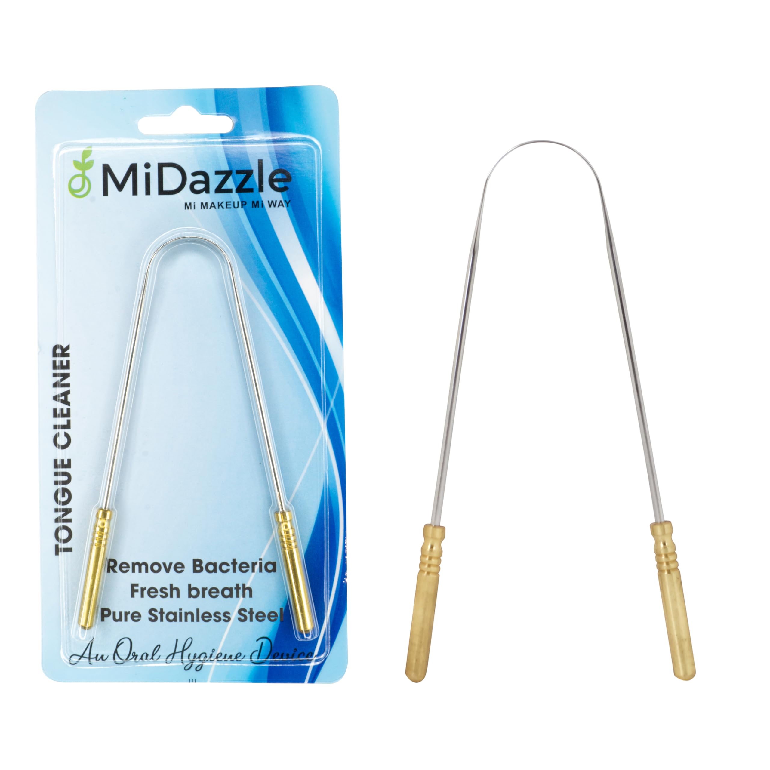 Midazzle Stainless Steel Tongue Cleaner for Men and Women with Brass Handle, Adults Pure Stainless Steel Tongue Cleaner for fresh breath improved Taste Sense & Bacteria Removal-image-3