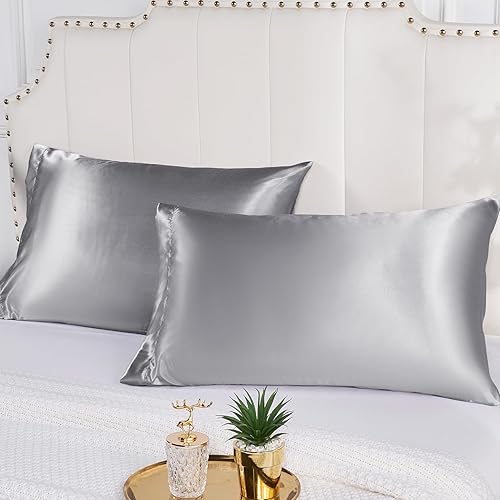 Miniatura 4 de phyrec Funda de almohada de seda satinada para piel y cabello, paquete de 2 unidades, cierre de sobre, fundas de almohada de cama King (20 x 36