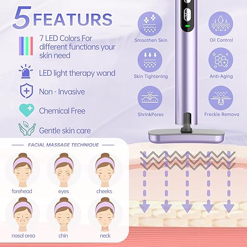 Miniatura 2 de Varita de terapia de luz, terapia de luz roja para cara y cuello, varita facial 7 en 1, varita de belleza LED roja y azul, rejuvenecimiento facial y
