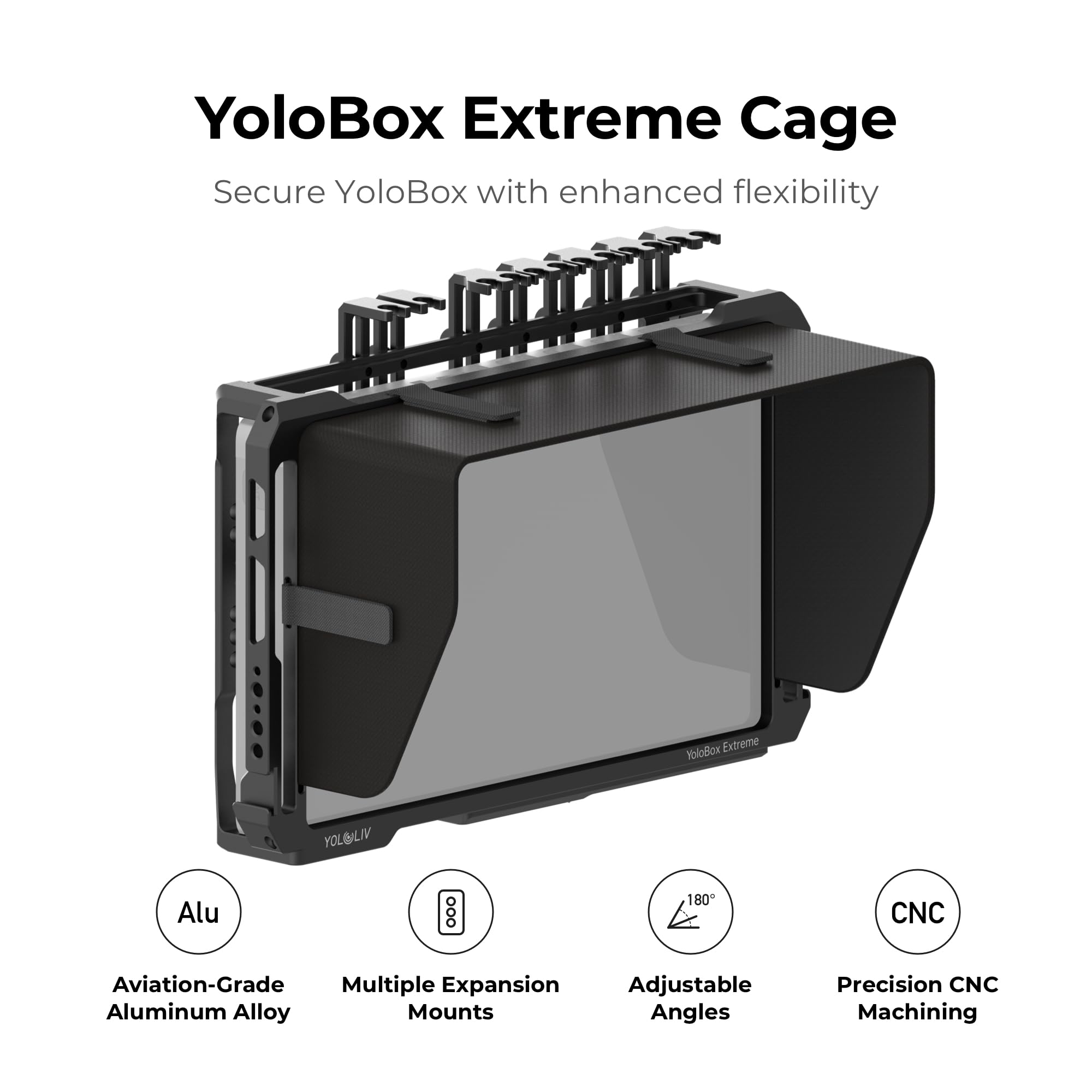 YoloLiv YoloBox Extreme Cage – Cage de Protection en Aluminium avec Supports pour Griffes, Filetage 1/4", Pare-Soleil à dégagement Rapide