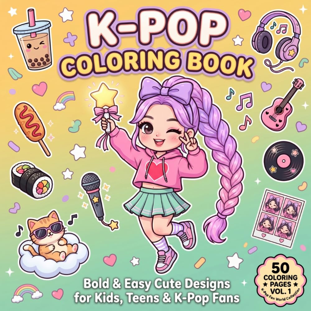 K-Pop Coloring Book: DELUXE EDITION - 50 Designs, Idols, Concert Vibes, Korean Food, Culture, Seoul Cityscapers