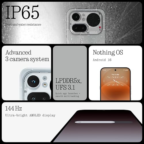 Nothing Phone (4a) Pro - Triple Caméra 50MP, Ultra Zoom 140x, Smartphone Unibody Métal, Batterie Longue Durée, Charge Rapide 50W, AMOLED 144Hz, Glyph Bar, 12GB+256GB - Noir - 5