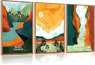 CHDITB National Parks Framed Wall Art Set Of 3,Vintage Artwork Grand Canyon Wall Decor, Yosemite Mountain Wall Painting,Watercolor Nature Art Prints For Bedroom Living Room Office Decor(12X16 Inch)