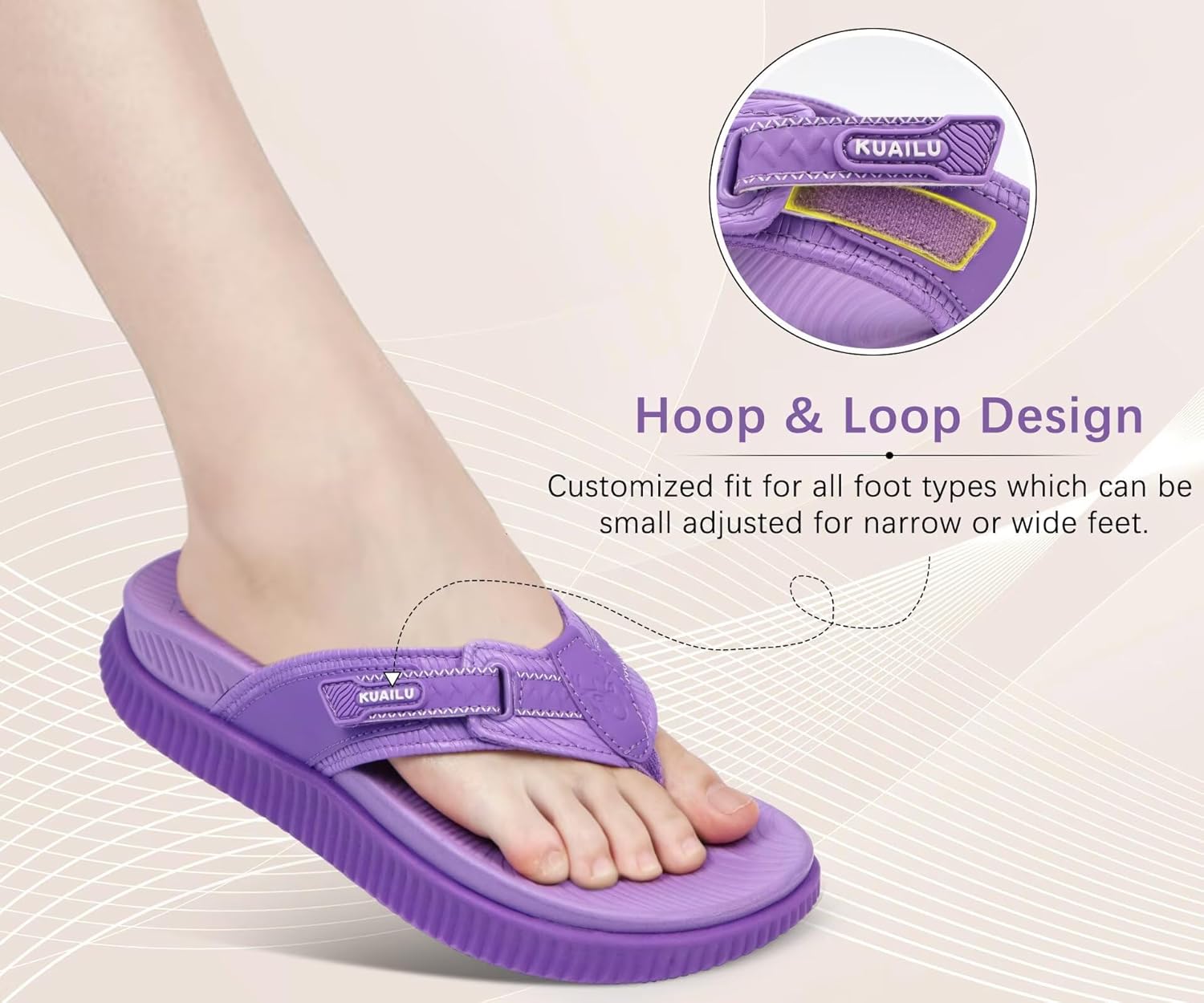 KuaiLu Womens Orthotic Cushion Flip Flops Sport Recovery Walking Sandals for Women with Comfortable Arch Support - Adjustable Flatform Slip On Indoor Outdoor For Summer Casual - Image 6