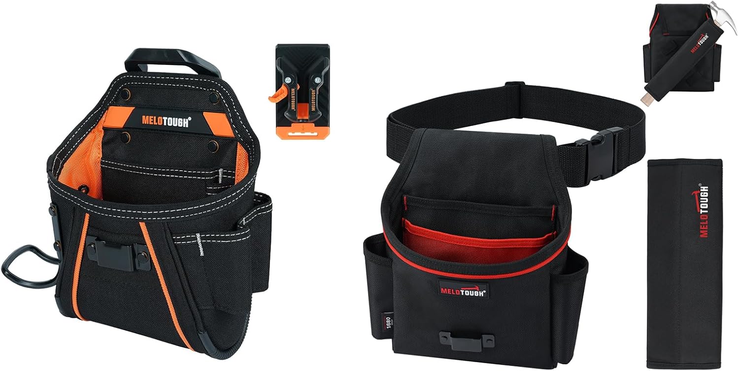 MELOTOUGH Electrician Tool Pouches with Belt Clip, Tool Belt Pouches with Detachable Hammer Holster for Electrician, Carpenter, Construction