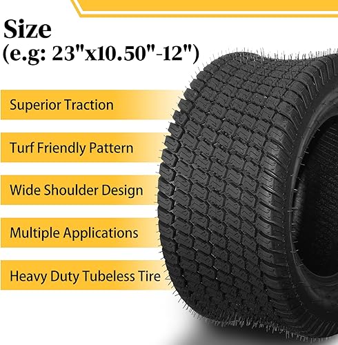 Miniatura 2 de Juego de 2 neumáticos para cortacésped de 23 x 10.50-12 para tractor de jardín, carrito de golf, neumático de 23 x 10.50 x 12 4PR sin cámara