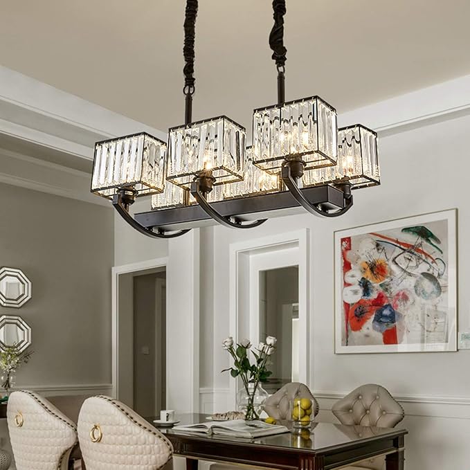 NSXBY American Light Luxe KRISTAL KANDELIER VERLICHTING, Woonkamer Eetkamer Eetkamer Eetkamer Bar, Eenvoudige Postmoderne Kroonluchter-Zwart en kristal 96 * 38 * 40cm photo 2