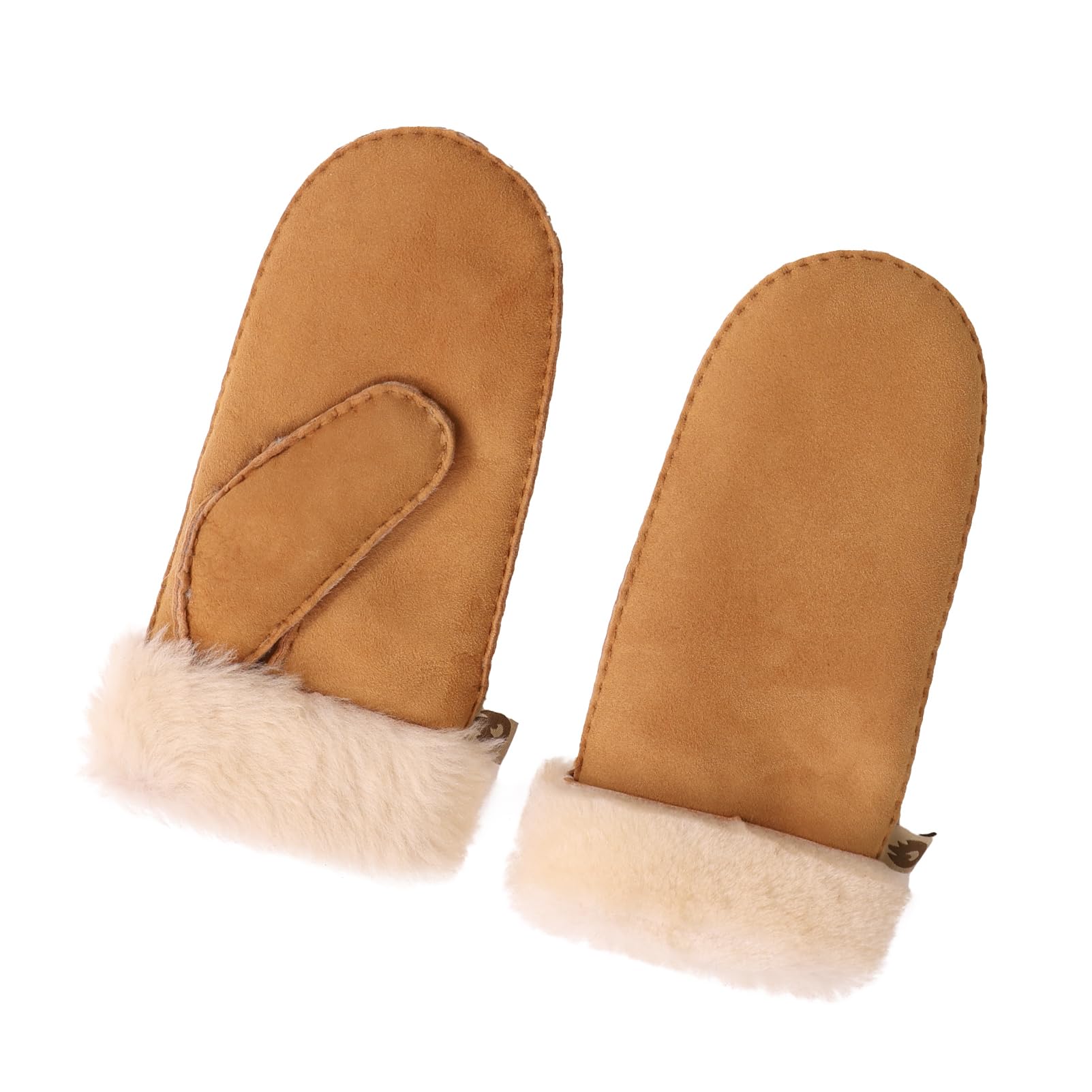Kathyland Kids Mittens with Sheepskin Lining for Winter Cold Weather Gloves (Khaki, M)