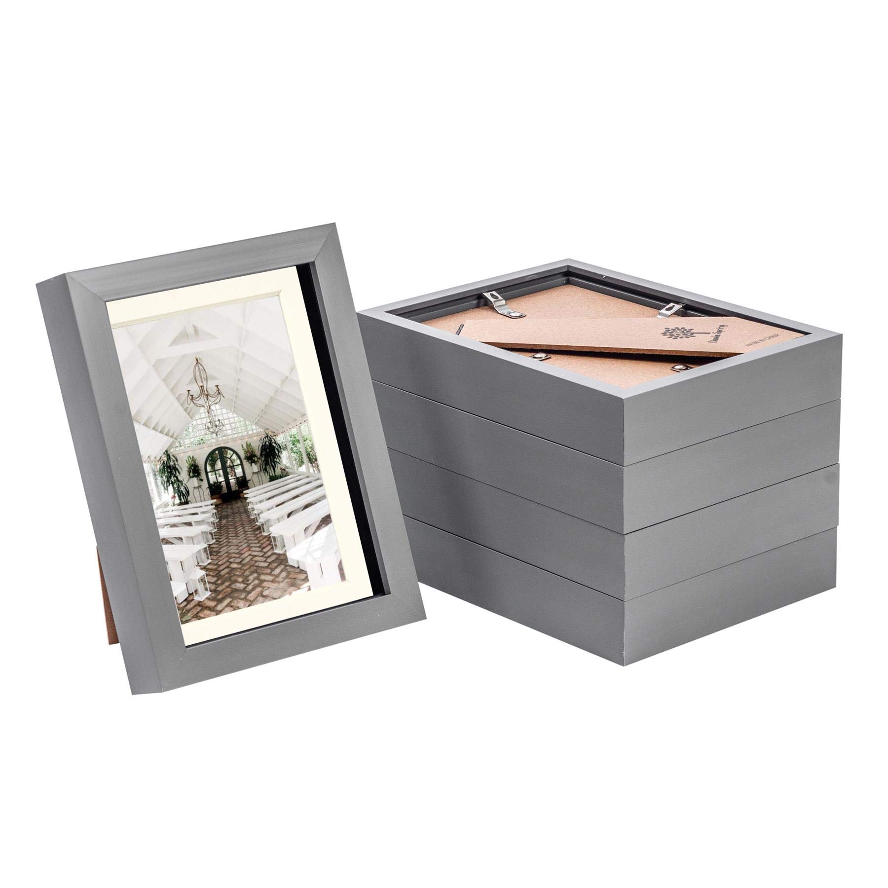 3D Box Photo Frames - 5 x 7"" with 4 x 6"" Mount - Grey/Ivory - Pack of 5