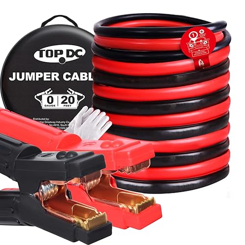 TOPDC Jumper Cables Heavy Duty 0 Gauge 20 Feet 1000Amp
