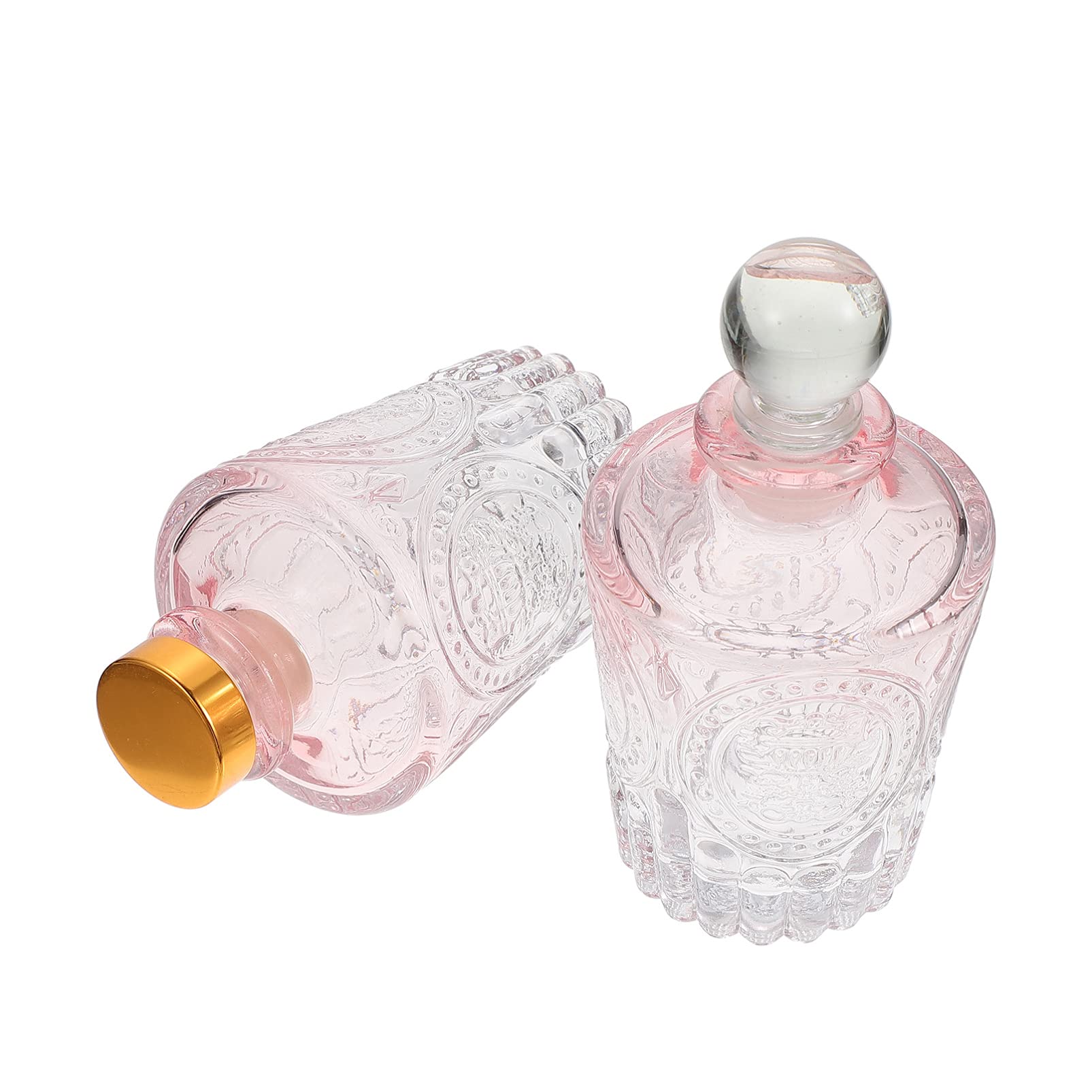 EXCEART 2pcs Vintage Embossed Clear Glass Diffuser Bottles Fragrance Accessories Use for DIY Replacement Diffuser Sets (Pink)