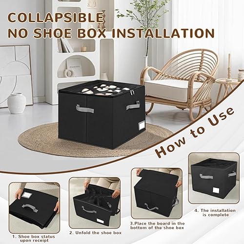 Miniatura 6 de Paquete de 2 organizadores de zapatos para armario, contenedores de almacenamiento grandes para zapatos, caja de almacenamiento de zapatos para