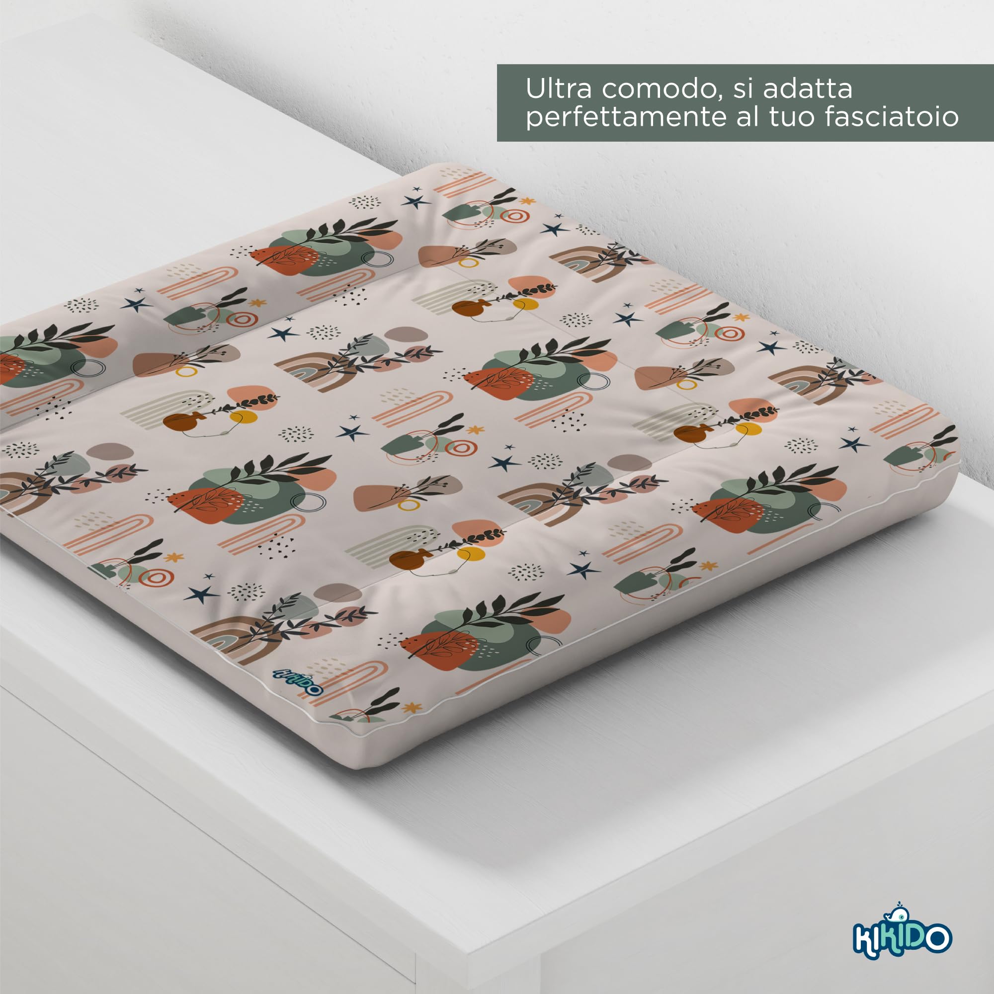 Kikido Mata do przewijania 70 x 50 cm - Natura - Nadająca się do prania poduszka do przewijania pieluch - Materac do przewijania niemowląt do komody 50 x 70 cm - Uniwersalny i wodoodporny